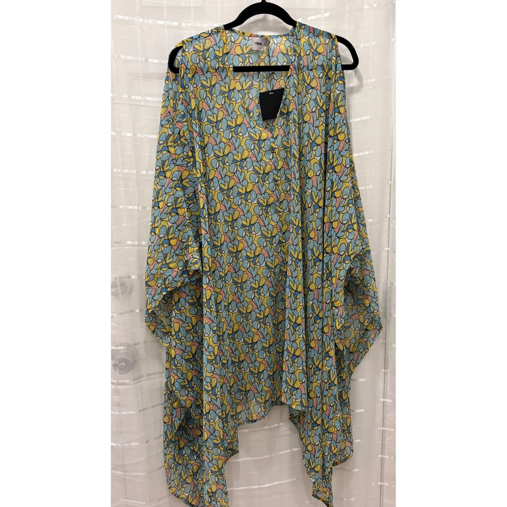 ASOS Womens Blue Yellow Heart Print Kimono Cover Up Wrap‎ Size XXS NEW